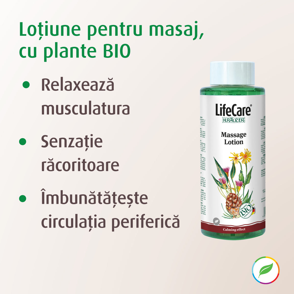 Lotion for massage, with organic plants
