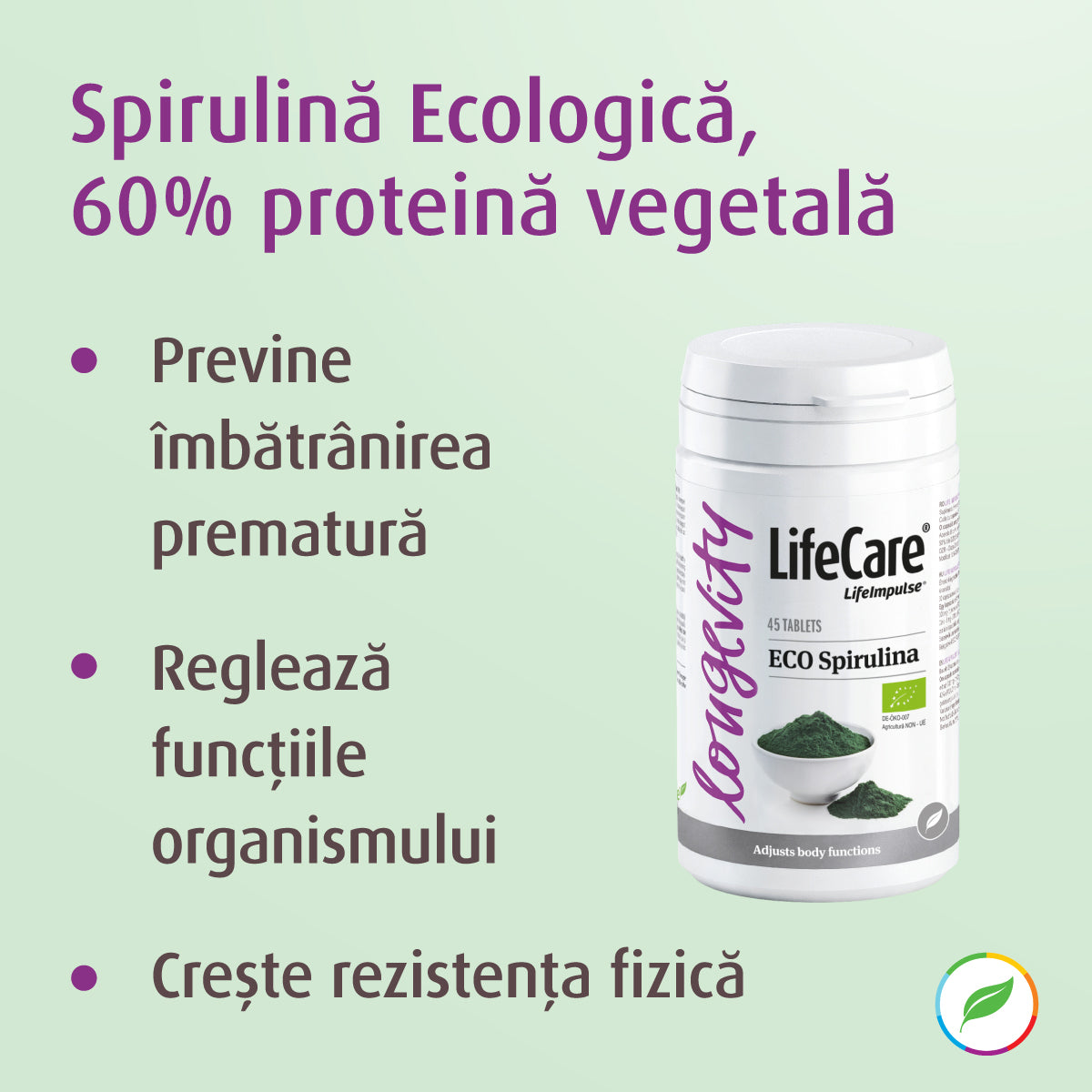 Spirulină Ecologică, 60% proteină vegetală