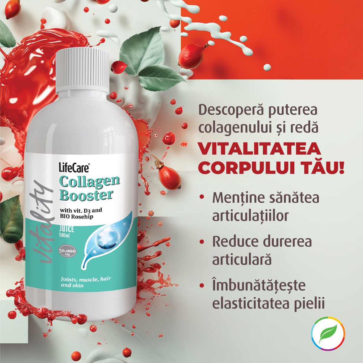 Collagen Booster, supliment lichid pentru articulații, cu vitamina D3 și măceșe BIO - Colagen Booster