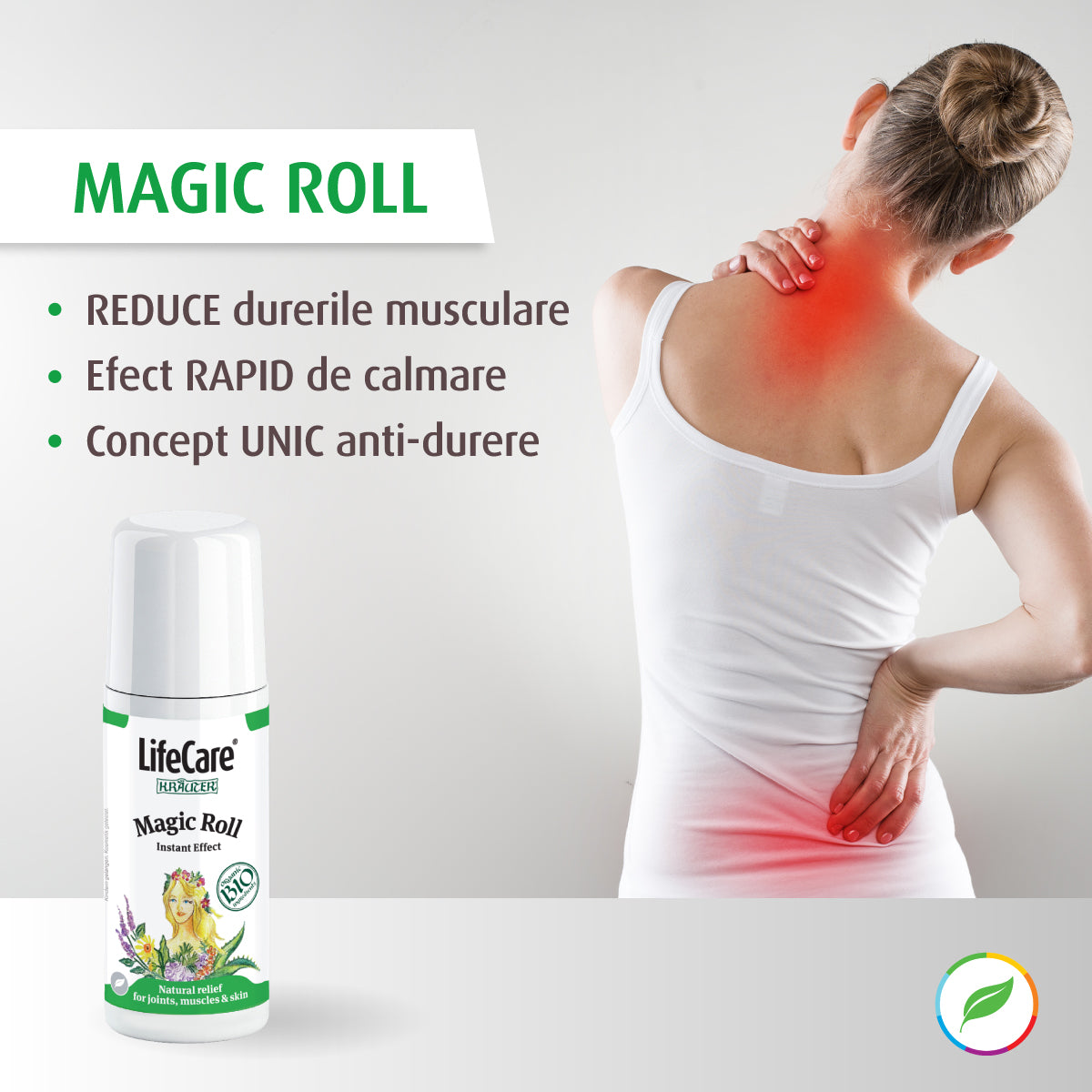 Rouleau magique aux herbes biologiques pour apaiser les douleurs et les courbatures