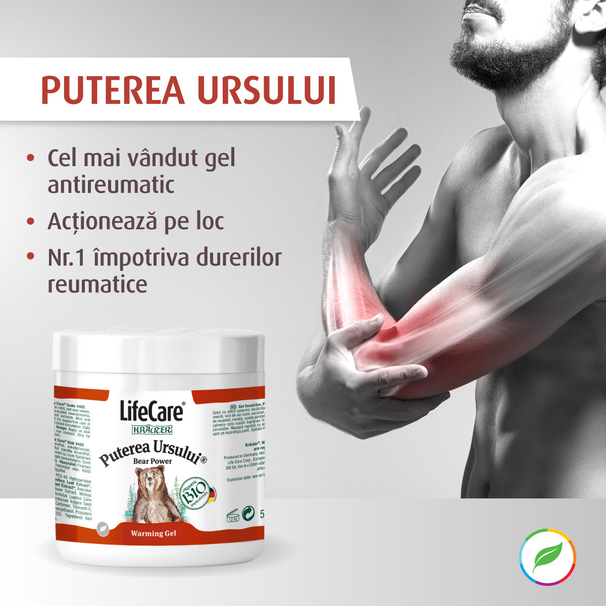 Gel încălzitor, Puterea Ursului, cu plante BIO - 500 ml