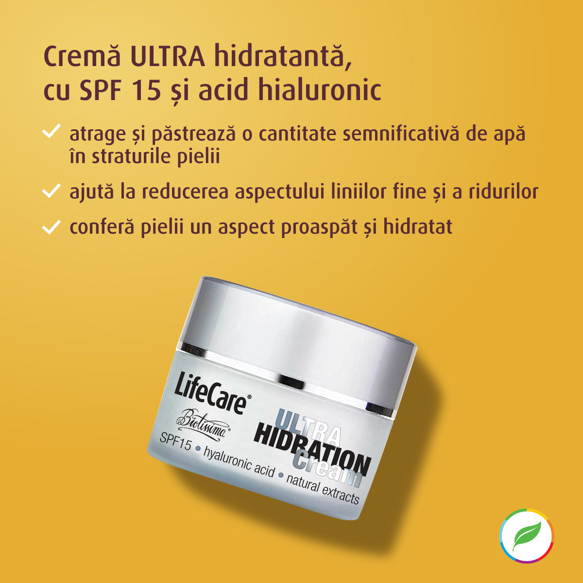Ultra moisturizing cream with SPF 15 and hyaluronic acid