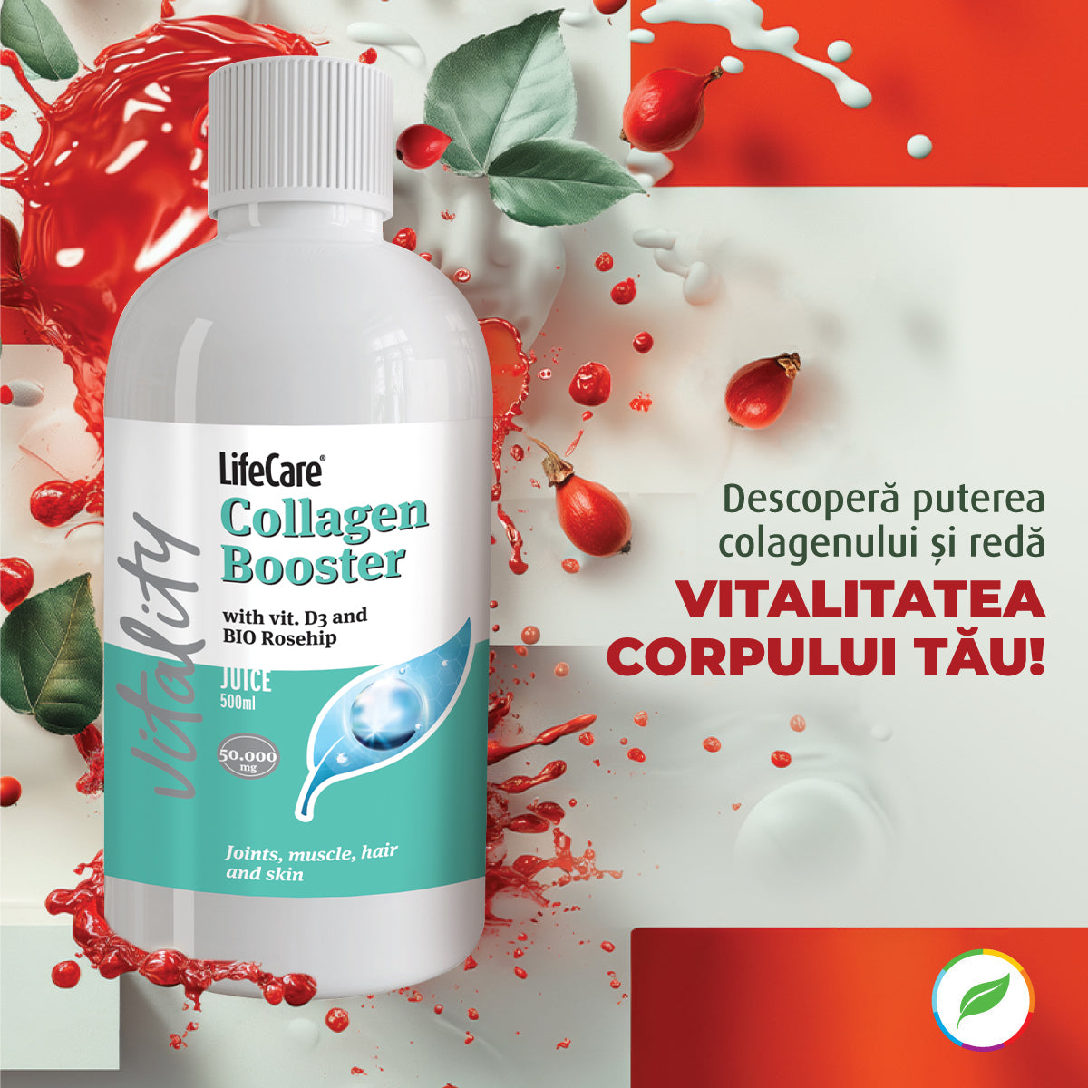 Collagen Booster, supliment lichid pentru articulații, cu vitamina D3 și măceșe BIO - Colagen Booster